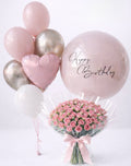 Blush Rose Bouquet with Birthday Helium Balloons