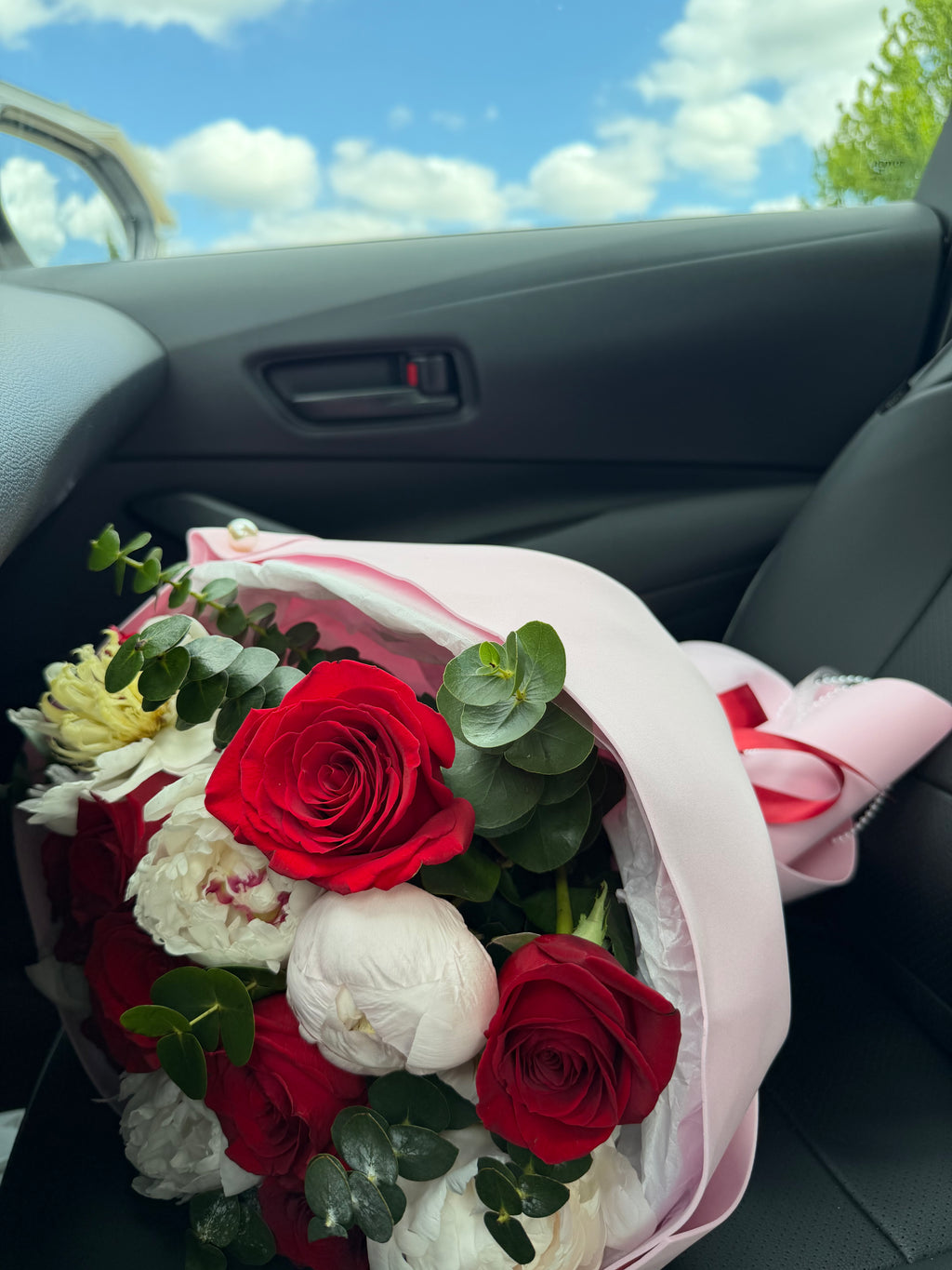 Pink Peony & Red Rose Bouquet