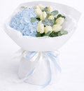 Blue Hydrangea & White Tulips Bouquet