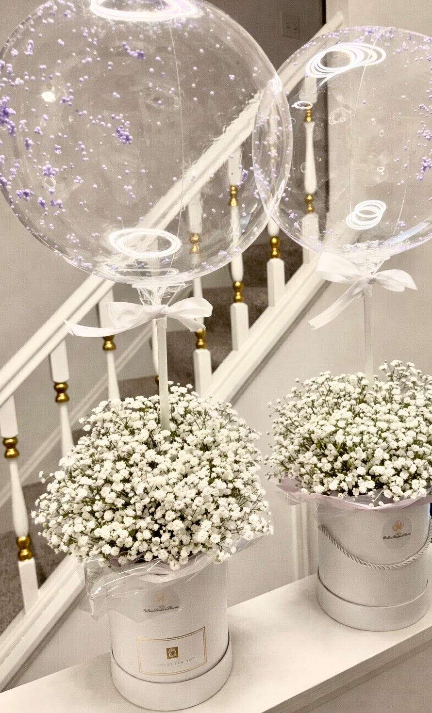 Blush Bubble Balloon & Baby’s Breath Arrangement