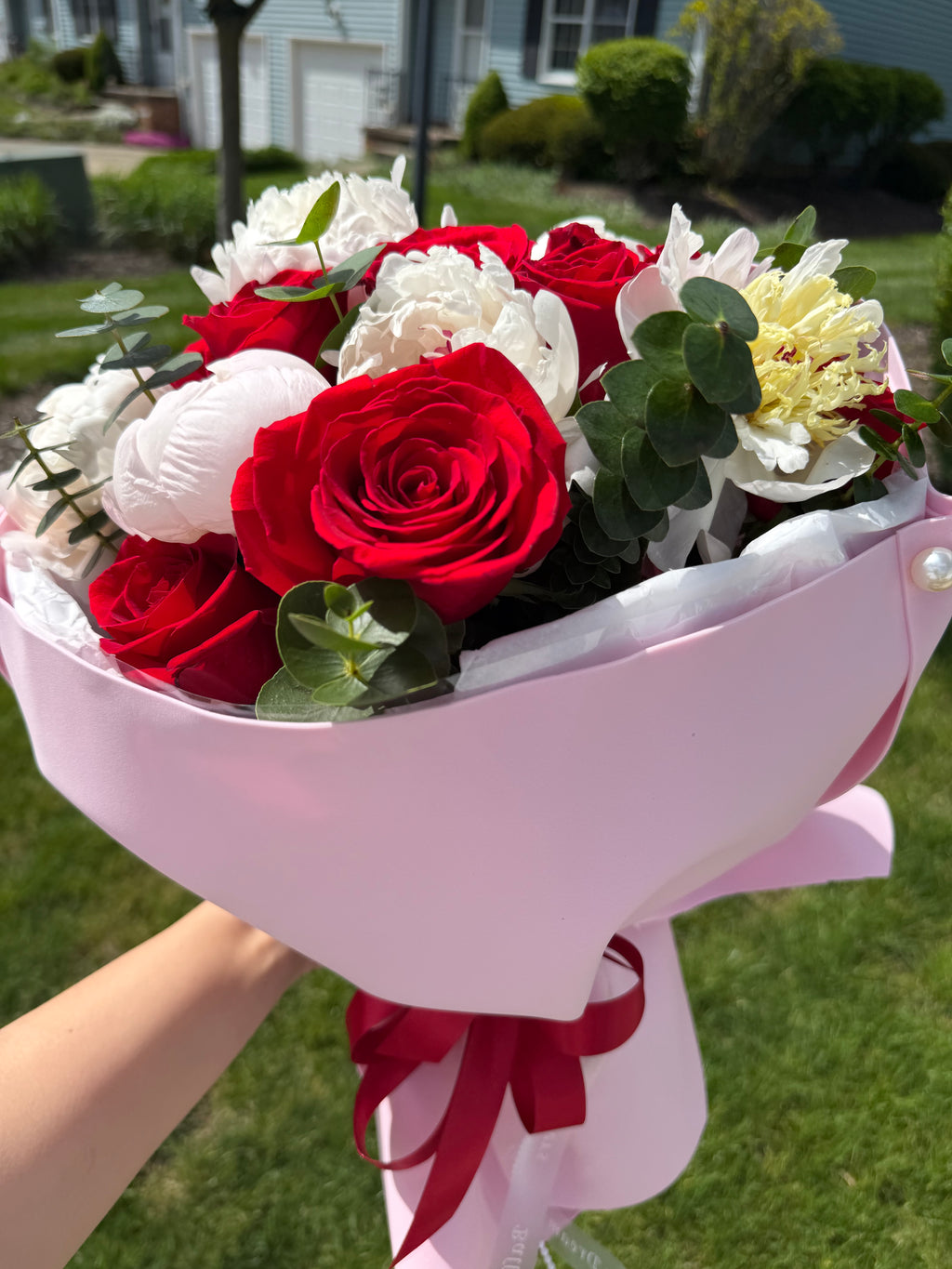 Pink Peony & Red Rose Bouquet