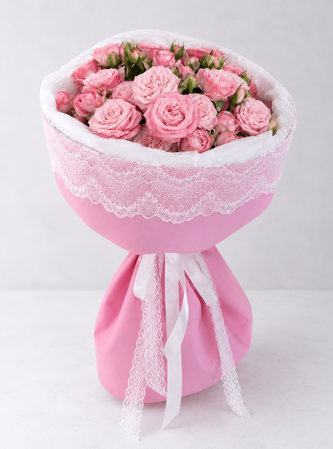 Blush Pink Lace Rose Bouquet