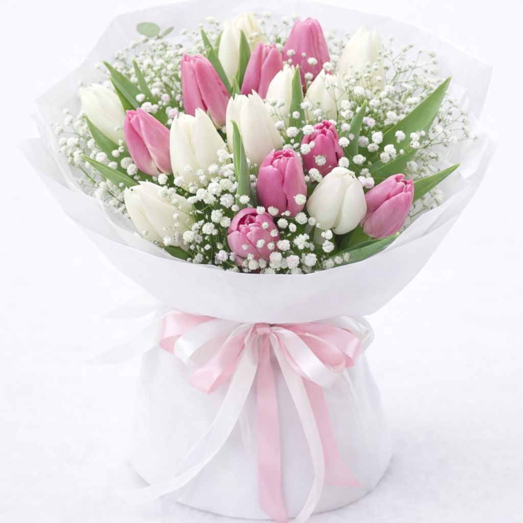 Pink & White Tulip Elegance Bouquet