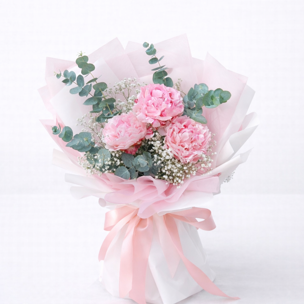 Soft Pink Peony Bouquet with Eucalyptus