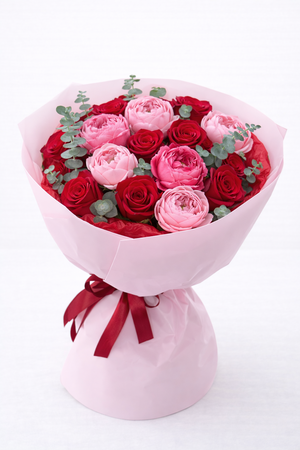 Pink Peony & Red Rose Bouquet